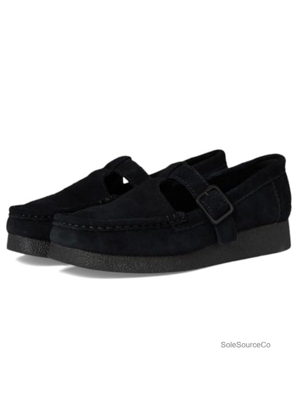 Suede T-Bar Flats with Adjustable Buckle – Casual Comfort Shoes